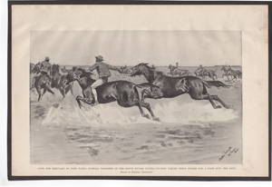 With the Regulars at Port Tampa, Florida---Troopers of the Ninth United States Cavalry taking their horses for a dash into the Gulf